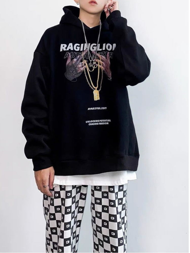 xiangtuibao Hip Hop Men Y2k Hoodies Tops Graphic Print Rock Loose Long Sleeve Hooded Sweatshirts Women Oversize Casual Pullover Streetwear