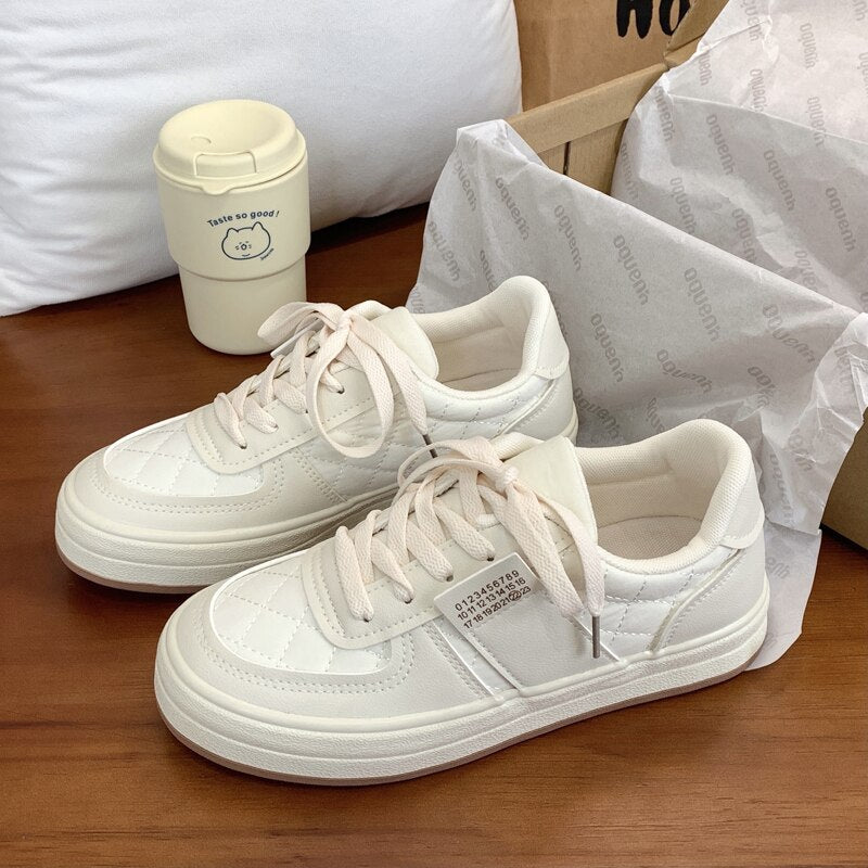 New White Platform Shoes Woman Increased Fashion Sneakers Women Leather Low-top Lace-up Casual Women's Shoes High Quality