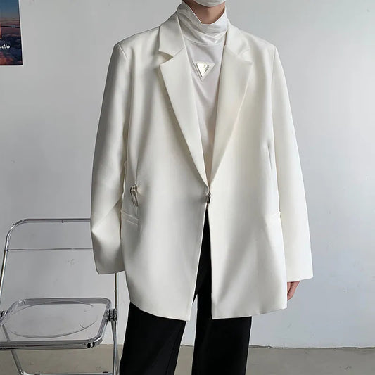 xiangtuibao Autumn Black White Blazer Men Fashion Society Mens Dress Jacket Korean Loose Casual Suit Jacket Men Office Formal Blazer M-XL