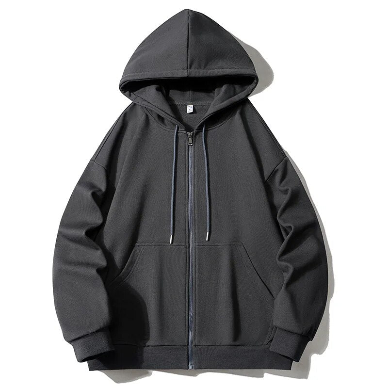 xiangtuibao New Korean Style Solid Hoodies Sweatshirts Men Trend Hip Hop Oversized Streetwear Male Harajuku Casual Zipper Cardigan Tops