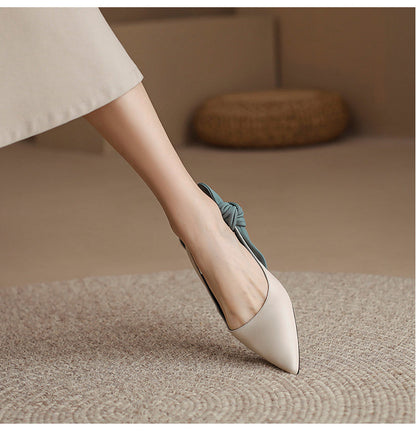 xiangtuibao French Style Sheepskin Sandals With Bowtie Summer Shoes Slingbacks Women's Sandals Elegant Pointe Toe Ladies Daily Pumps Size 43