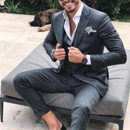 xiangtuibao Dark Grey Men Suit Slim Fit Smart Casual Business Formal Party Prom Blazer Jacket 3 Pieces Summer Wedding Groom Tuxedos 20