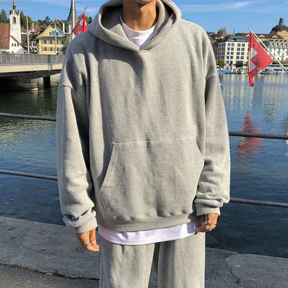 xiangtuibao Korean Menswear Fashion Grey Loose Hooded Sweatshirt Casual Pants Set Spring New Tops And Pants Are Sold Separately