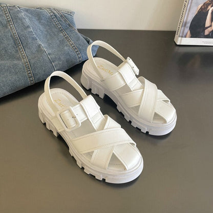 New Women Closed Toe Black White Chunky Sandals Flat Casual Shoes Ladies Outdoor Beach Sports Platform Summer Sandals