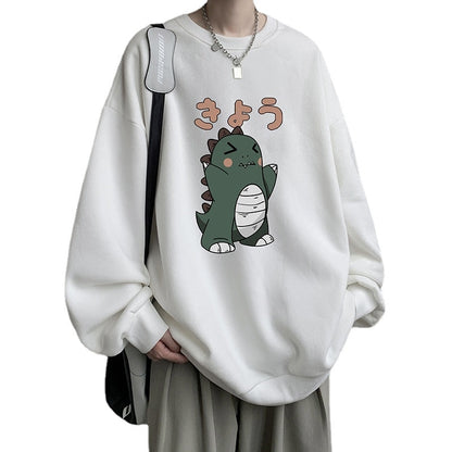 xiangtuibao Men's Oversized Hoodie Off White Autumn Hoodies Oversize for Men Funny  Dinosaur Print 5XL Man Casual Wear Hoody Male Sweatshirt