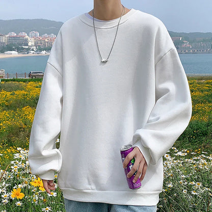 xiangtuibao  -  Streetwear Oversize Sweatshirts Casual Spring Solid Long Sleeve Tops Tee For Man Fashion Loose O-Neck Simple Shirts Men Clothing