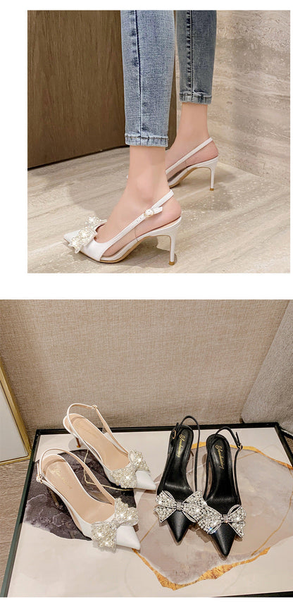 Women's Fashion Sandals Stiletto Point Rhinestone Pearls Korean Bride Bridesmaid Elegant Dress High Heels White Wedding Shoes