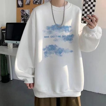 xiangtuibao M-8XL 5 Color Sweatshirts  Men's Fashion tie-dye clouds Printed O-neck Sweater for Men's Loose Hip-Hop Long-sleeved Sweater