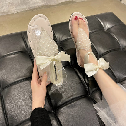 Beach Sandal Woman Luxury Female Shoe Clear Heels Soft Flip Flops Platform  Summer Girls Flat Beige Lace Up Corrective