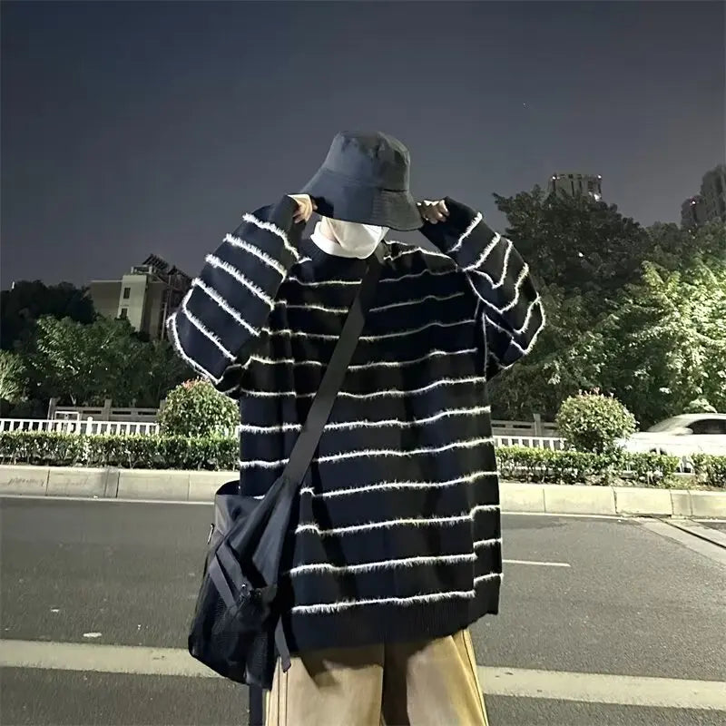 xiangtuibao Man Clothes Knitted Sweaters for Men Vintage Striped Pullovers Casual Cotton Thick Winter 2024 Trend Sweatshirts Knitwear C74