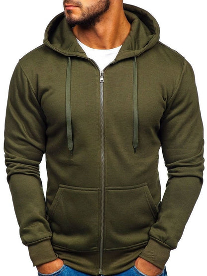 xiangtuibao Men's Solid Color Zipper Hooded Sweater Jacket for Autumn Casual Hoodie Coat with Fleece Lining Hoodies & Sweatshirts