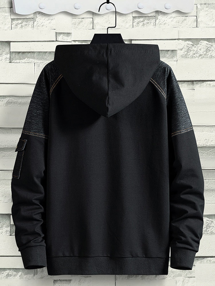 xiangtuibao New Spring Multi-Pockets Hoodies Men Streetwear Black Oversized Pullover Sweatshirts Male Cotton Hoody Tops Big Size 8XL