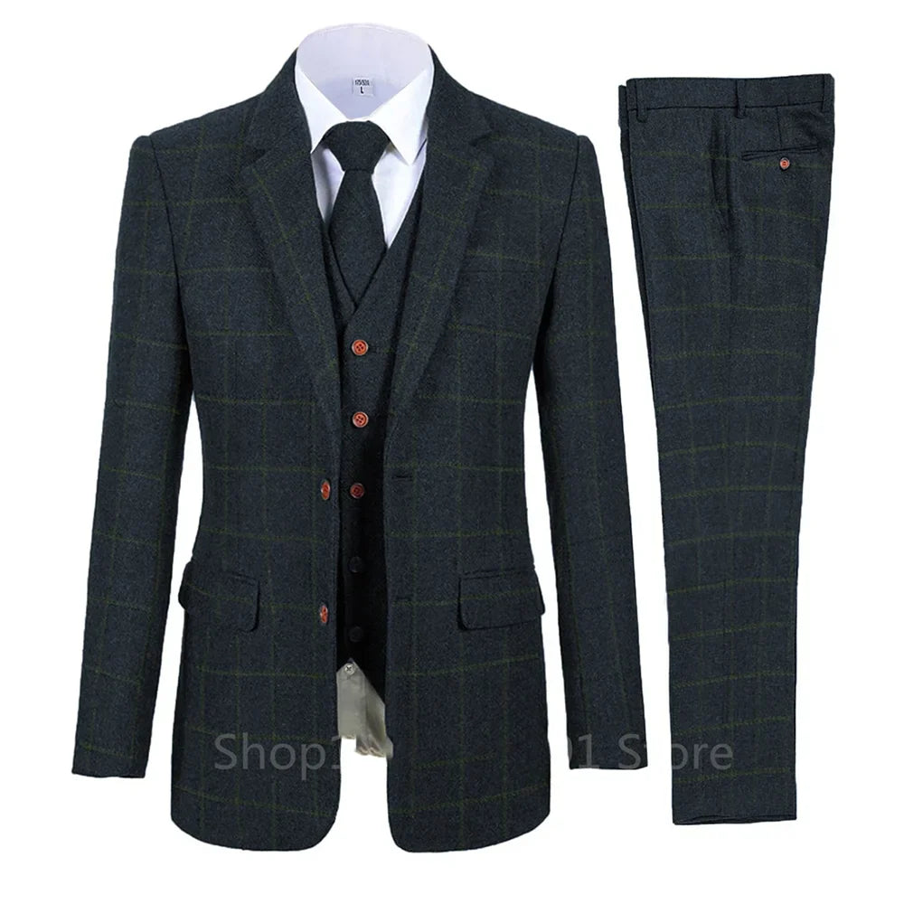 xiangtuibao Classic Plaid Men's Suits Notch Lapel Single Breasted Party Prom Tuxedo Blazer Groomsmen Wedding Suits Full Set Custom Made