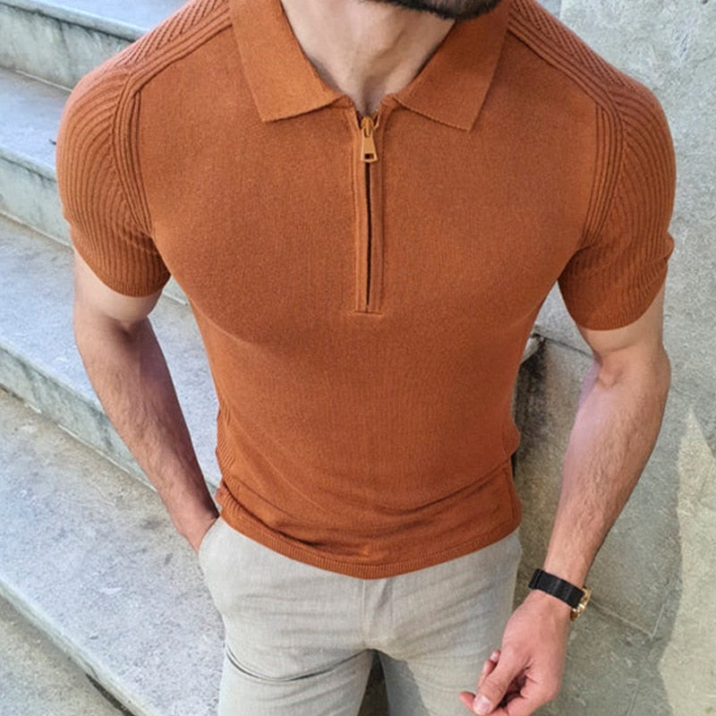 xiangtuibao Summer New Knitwear Men's T Shirts Slim Lapel Short-sleeved Polo Shirt Solid Color Casual Male Tops
