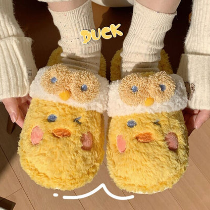 xiangtuibao Cute Fuzzy Duck Slippers Women Fluffy Furry Slippers Winter Warm Plush Slides Indoor Slippers Girls Kawaii Shoes