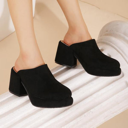 xiangtuibao Shoes Big Size Woman's Slippers Lady Heeled Mules Flock Low Slides Square heel  Girl High Block Rome Basic Rubber Fabric Sca