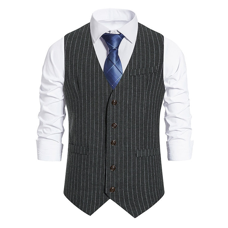 xiangtuibao Striped Vests Men Suit Vest Classic Black Business Vest Waistcoat Men Single Breasted Vests British Blazer for Men Sleeveless