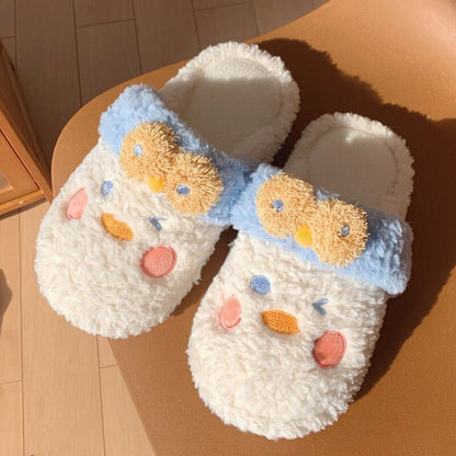 xiangtuibao Cute Fuzzy Duck Slippers Women Fluffy Furry Slippers Winter Warm Plush Slides Indoor Slippers Girls Kawaii Shoes