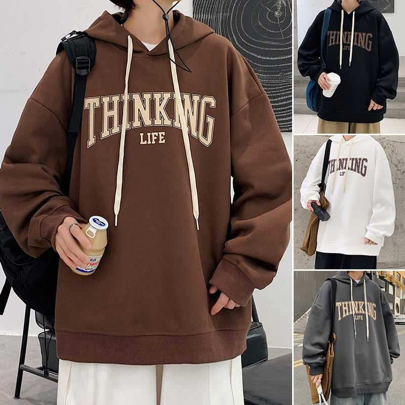 xiangtuibao Spring Autumn American Trend Hoodies Men Letter Print Fleece Oversized Hoodie Male Fashion Hip Hop Unisex Essentials Pullover