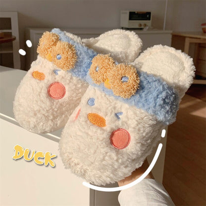 xiangtuibao Cute Fuzzy Duck Slippers Women Fluffy Furry Slippers Winter Warm Plush Slides Indoor Slippers Girls Kawaii Shoes