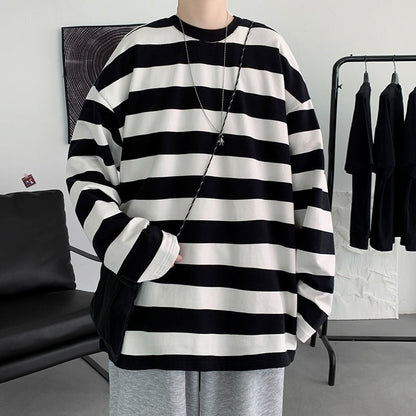 xiangtuibao Harajuku Striped T shirts For Men Oversized Tees Man Casual Long Sleeve Tshirt Woman Loose Pullovers Tops 5XL