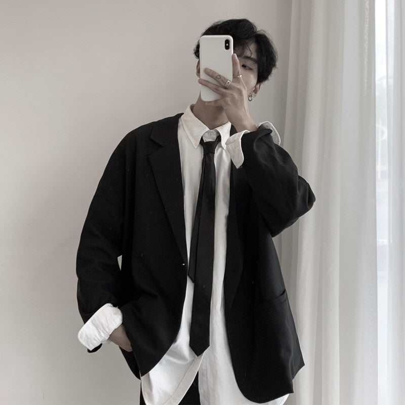 xiangtuibao Grey Black Blazer Men Fashion Social Mens Dress Jacket Korean Business Suit Jacket Mens Office Formal Blazer Solid Color S-XL