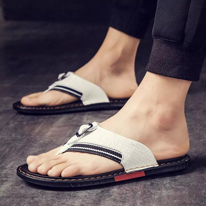 xiangtuibao  Flip Flops for men Genuine Leather Luxury brand Slippers Beach Casual Sandals  new Summer Men Fashion Shoes white