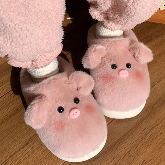 xiangtuibao Cute Pig Slippers Women Fluffy Furry Slippers Winter Plush Platform Slides Indoor Fuzzy Slippers Lovely Kawaii Shoes