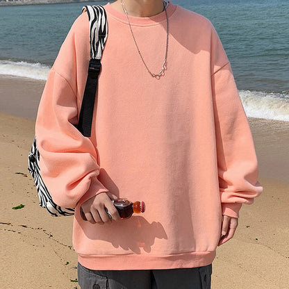 xiangtuibao  -  Streetwear Oversize Sweatshirts Casual Spring Solid Long Sleeve Tops Tee For Man Fashion Loose O-Neck Simple Shirts Men Clothing