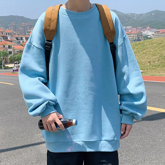 xiangtuibao  -  Streetwear Oversize Sweatshirts Casual Spring Solid Long Sleeve Tops Tee For Man Fashion Loose O-Neck Simple Shirts Men Clothing