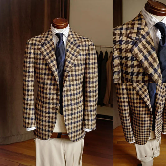 xiangtuibao -  Plaid Suits For Men Single Breasted Notch Lapel Wedding Tuxedo Blazer 2024 Formal Party jacket Pants Set Customized Size