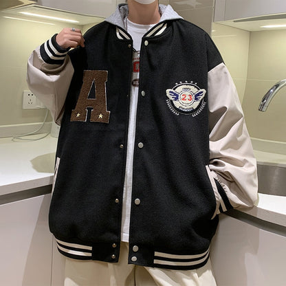 xiangtuibao Men's Jacket Hooded Baseball Uniform Removable Couple Hip-hop Retro Single-breasted Fashion Embroidery Loose Casual Thicke