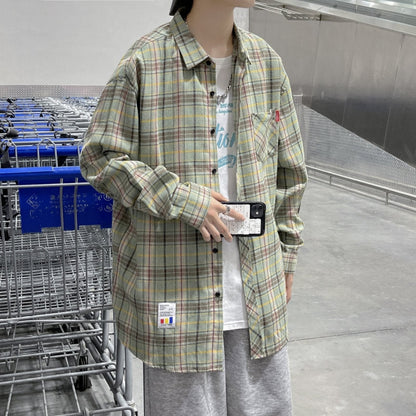 xiangtuibao Harajuku Plaid Shirt Men Hip Hop Flannel Checked Over Size Shirt High Quality Spring New Oversize Streetwear Green Retro Blouses