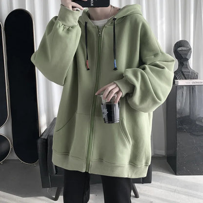 xiangtuibao Spring Trend Japanese Oversized Casual Zipper Hoodies Retro Solid Color Streetwear Men Harajuku Loose Casual Fashion Jackets