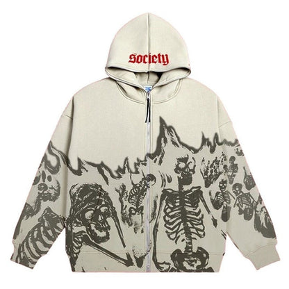 xiangtuibao Hip Hop Y2K Gothic Hoodie Man Streetwear Skeleton Graphic Zip Sweatshirt Men Casual Hooded Harajuku Vintage Coat Unisex Clothes