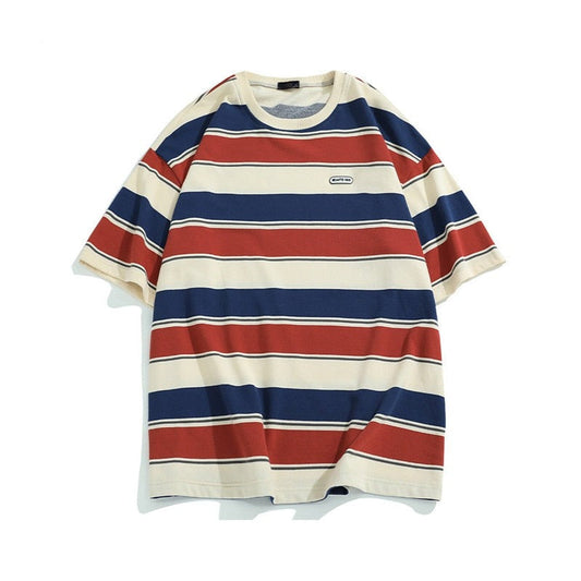 xiangtuibao Main Striped Couples T-shirts For Men And Women In The Summer Of  New Loose Contrast Color Short Sleeve Best Seller