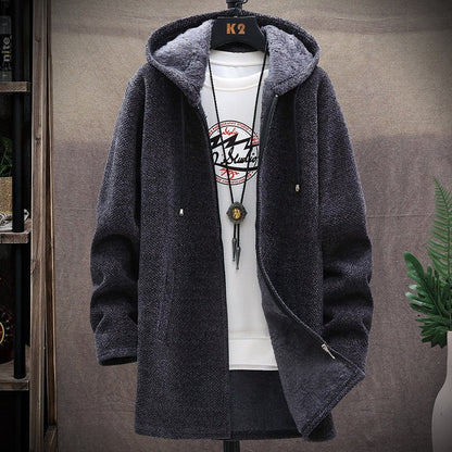 xiangtuibao Men's Winter Thicken Sweatercoat Fleece Cardigan Jacket Male Slim Sweaters Long Hooded Sweater Warm Outwear Coats Plus Size 4XL