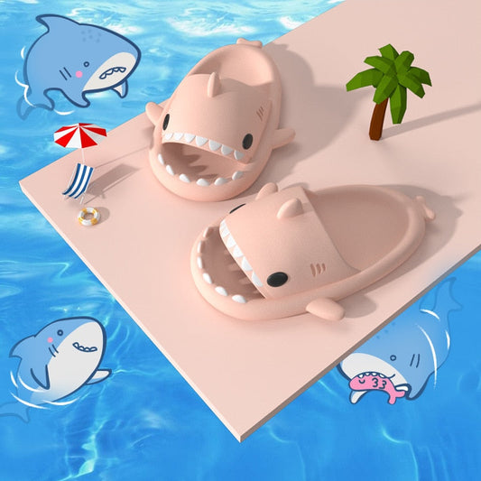 Catroon Shark Slides Slippers Women Summer Sandals Men Clappers Shark Flip Flops Soft EVA Outdoor Home Slipper Beach Shoes