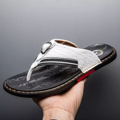 xiangtuibao  Flip Flops for men Genuine Leather Luxury brand Slippers Beach Casual Sandals  new Summer Men Fashion Shoes white