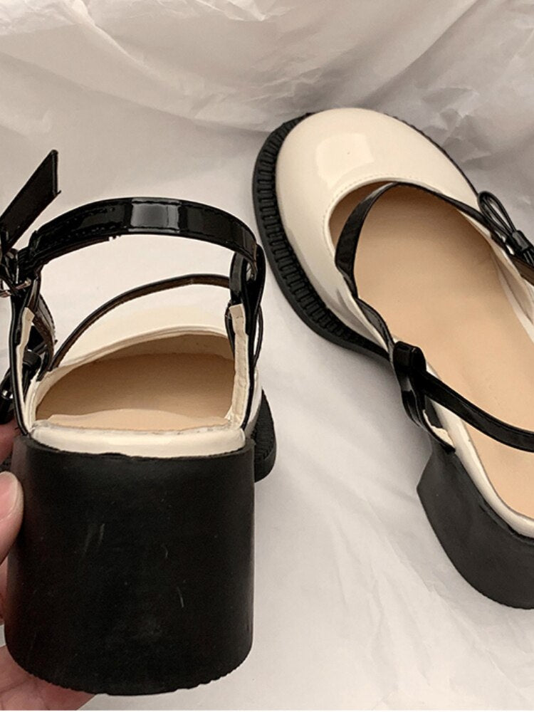 Mary Janes Platform Shoes Buckle Bow Round Toe Sweet Shoes Lolita Hollow Fairy Elegant Sandals Shoes Woman Casual  Summer