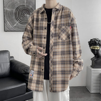 xiangtuibao Harajuku Plaid Shirt Men Hip Hop Flannel Checked Over Size Shirt High Quality Spring New Oversize Streetwear Green Retro Blouses