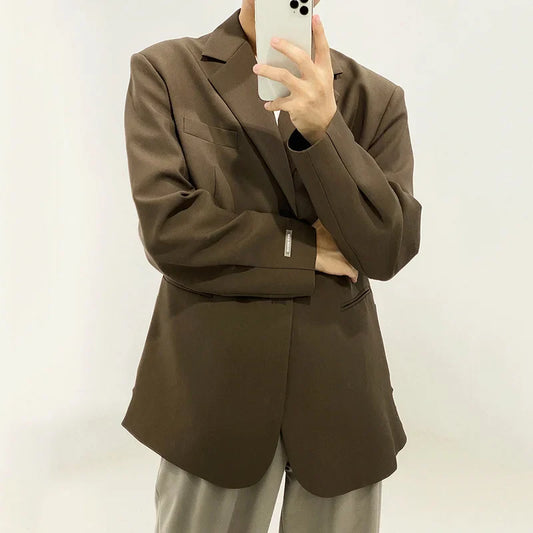 xiangtuibao  -  Causal Men's Single Breasted Blazers Spring New Vintage Brown Men's Clothes Casual Niche Design Loose Suit Coat 2Y5158