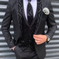xiangtuibao Costume Homme Mariage Men's Suits Silm Black Groom Tuxedos Lace Notch Lapel Blazer Groomsmen Suits For Wedding Jacket+Vest+Pant