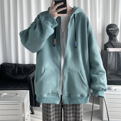 xiangtuibao Spring Trend Japanese Oversized Casual Zipper Hoodies Retro Solid Color Streetwear Men Harajuku Loose Casual Fashion Jackets