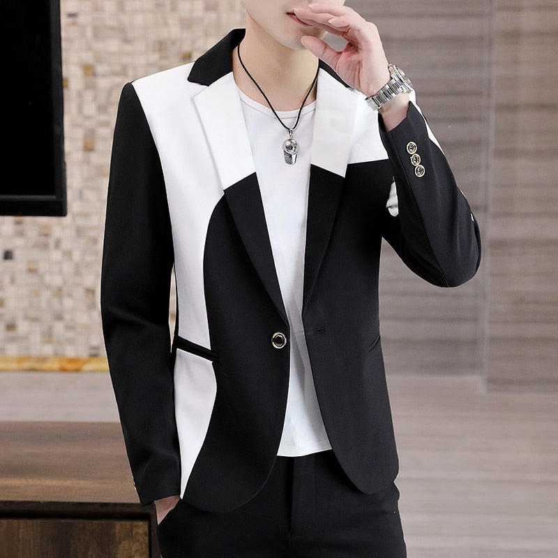 xiangtuibao Men Casual Blazer Stitching Color Business Slim Fit Suit Coat High Quality Long Sleeve Male Formal Single Buckle Suit Jacket