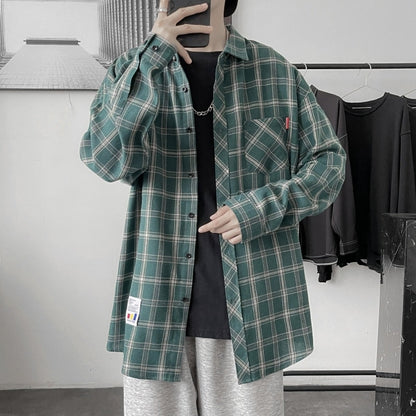 xiangtuibao Harajuku Plaid Shirt Men Hip Hop Flannel Checked Over Size Shirt High Quality Spring New Oversize Streetwear Green Retro Blouses