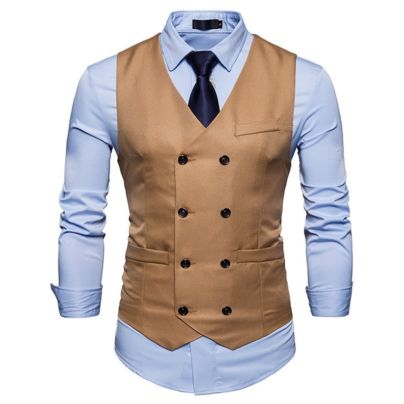 xiangtuibao Fashion Mens Double Breasted Blazer Casual Vest Sleeveless Suit Vest Male Plus Size Waistcoat Men Navy Blue Top for Men Slim Fit