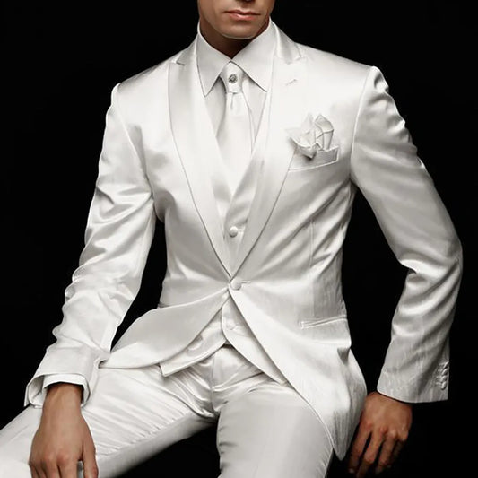 xiangtuibao White Wedding Man Suit Groom Tuxedos Slim Fit Prom Party Custom Satin Men Suits 3 Piece Jacket Pants Vest Male Blazer