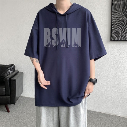 xiangtuibao Fashion Men Short Sleeve Hoodies Letter Printing Black White Summer Casual Hooded Jumper Oversize Clothing Streetwear Pullover