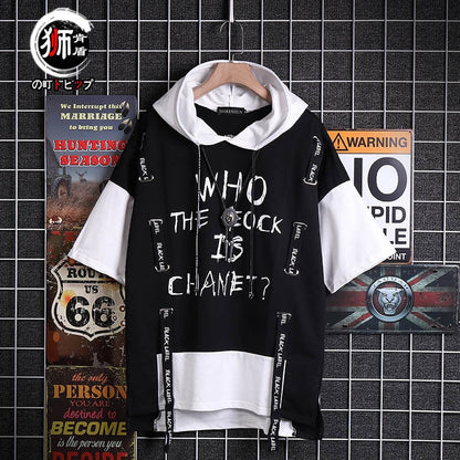 xiangtuibao New Men T-shirt Korean Hooded T-shirt Fashion Harajuku Short Sleeve Top Hip Hop T Shirts Mens Summer Print Men Clothing T5